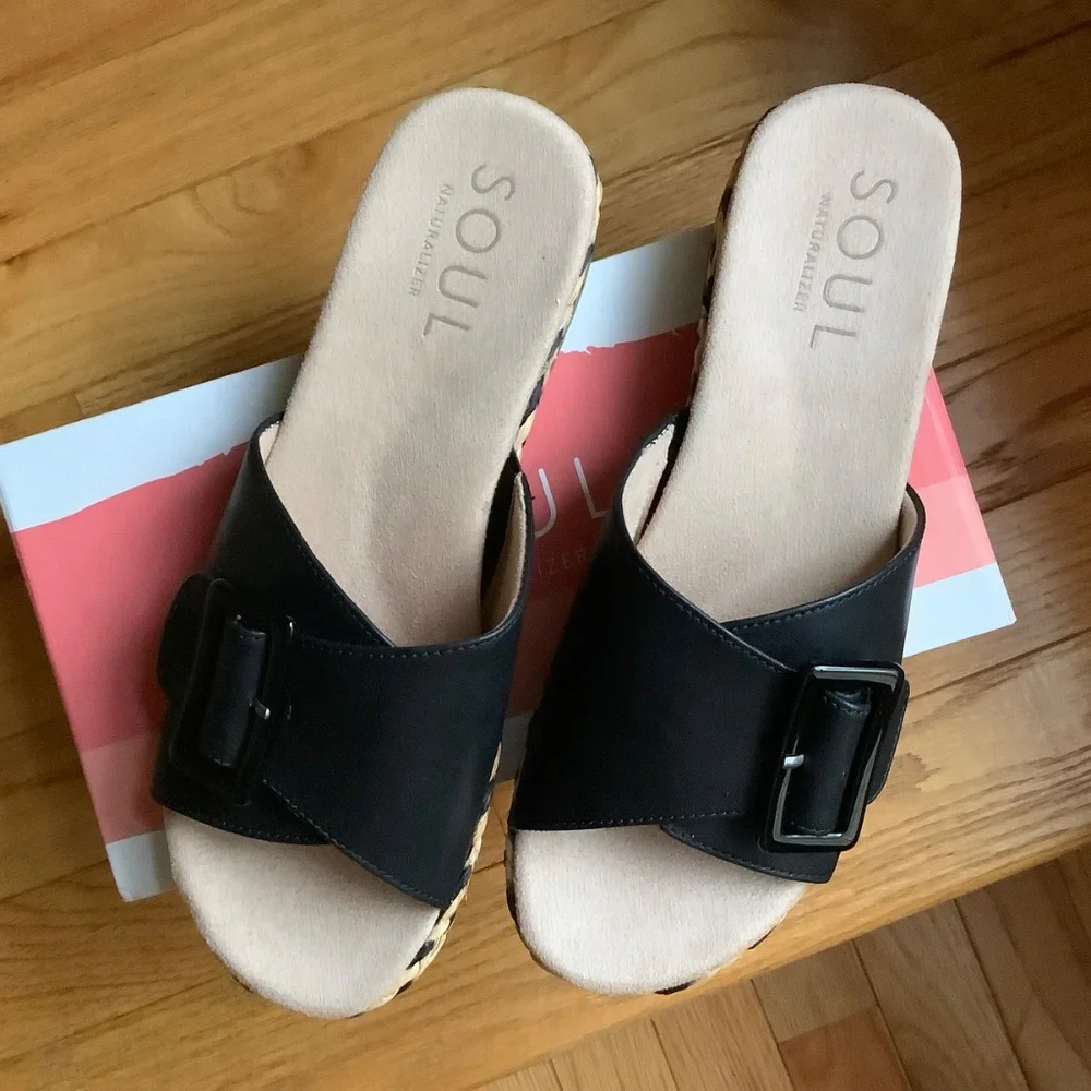 Soul Naturalizer Day Break Slide Sandal Black Raffia SZ 9